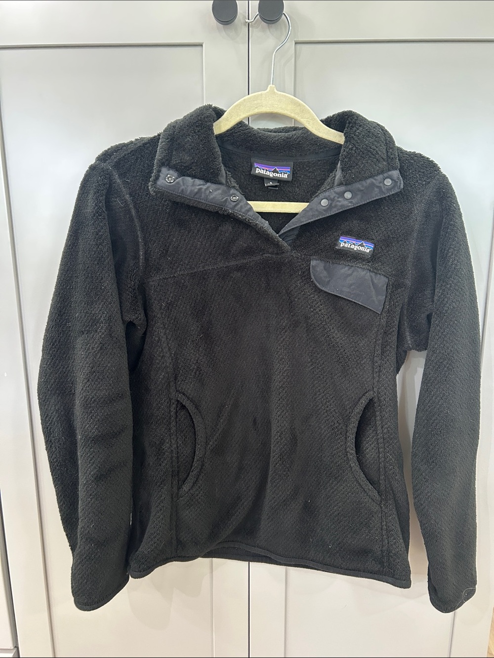 Patagonia Womens Re-Tool Snap-T Deep Pile Fleece Pullover Jacket Black Small S